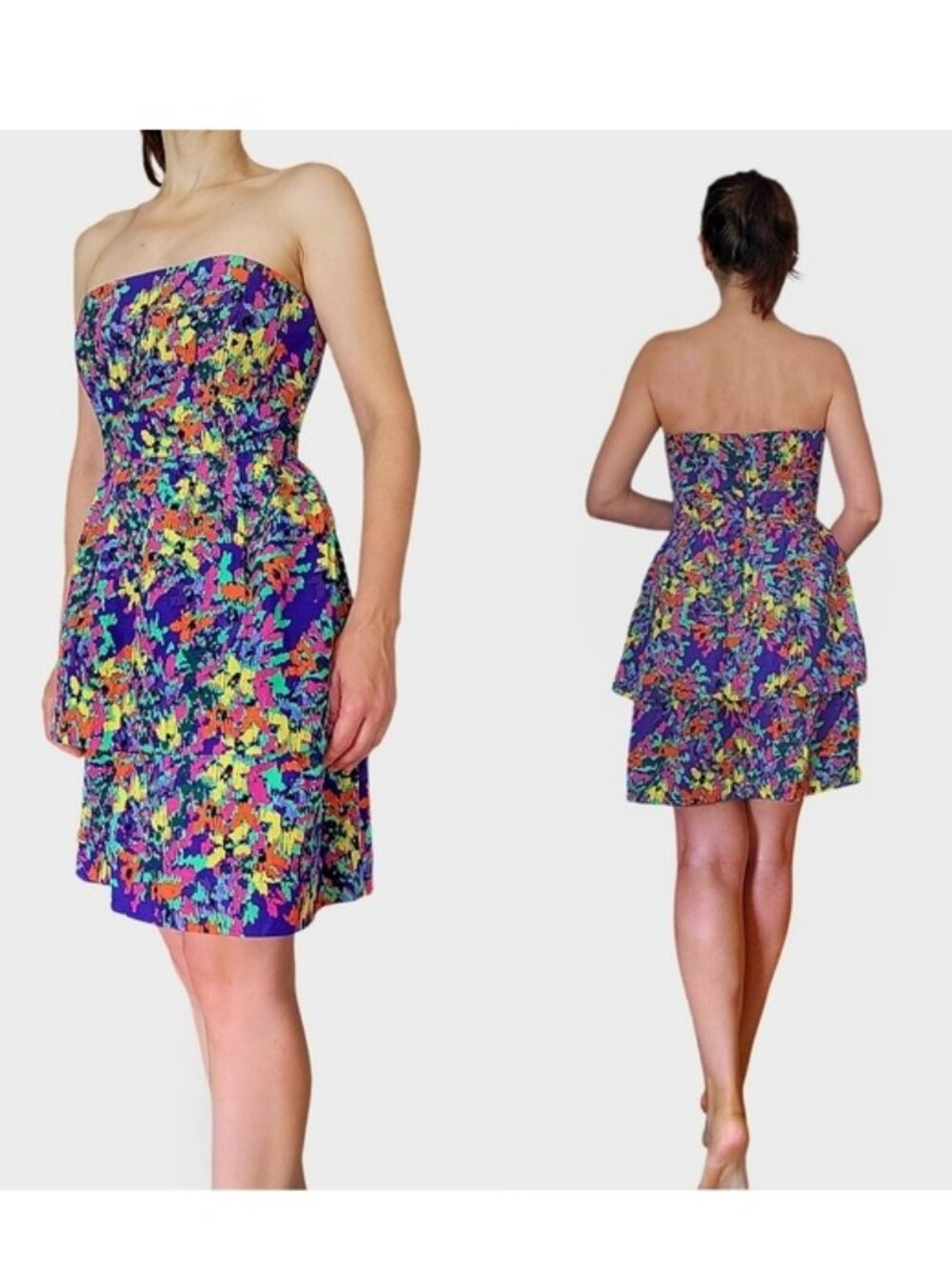 NWOT Shoshanna abstract floral strapless silk cotton dress 8